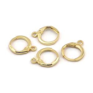 Gold Leverback Earring, 8 Gold Plated Brass Leverback Earring Findings (12mm) D1277 Q1078