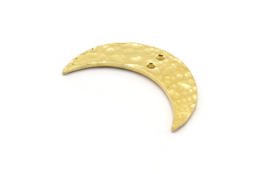 Hammered Moon Crescent Charm, Raw Brass Hammered Moons With 2