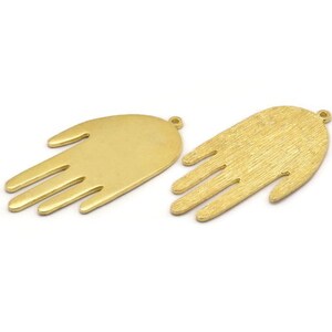 Brass Hand Charm, Raw Brass Hand Charm With 1 Loop, Earrings, Findings (53x27x1.5mm) N1749