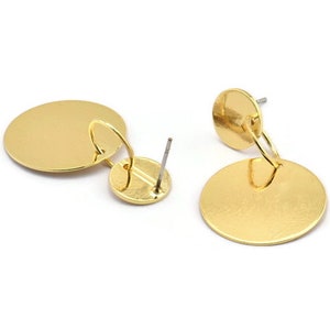 Gold Circle Earring, 2 Gold Plated Brass Round Shaped Stud Earrings (37mm) SY0344