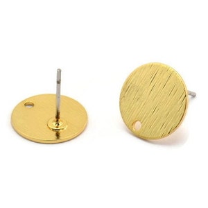 Gold Round Earring, 4 Textured Gold Plated Brass Round Stud Earrings With 1 Hole (12x0.70mm) E081 A2010