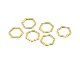 Brass Hexagon Charm, 24 Raw Brass Hexagon Rings, Connectors (12x1mm) A1636