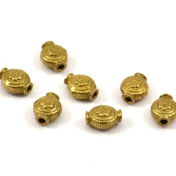 Tiny Brass Spacer Beads, 12 Raw Brass Floral Spacer Beads (6x8mm) N0254