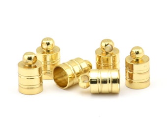 Gold End Cap, 6 Gold Plated Brass End Cap, Cord Tip, 6mm Cord End (7x11mm) Cap1 b0019 Q0640