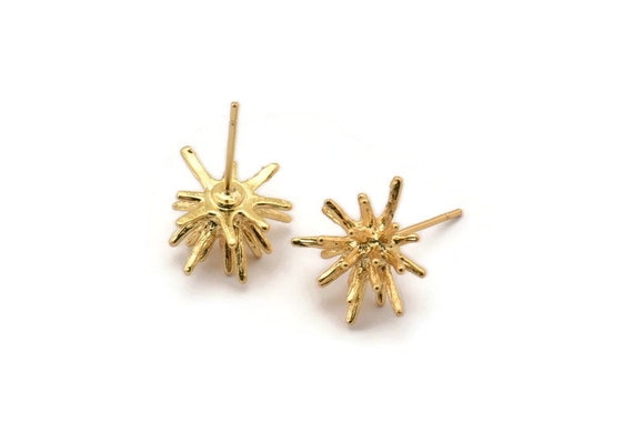 Gold Sea Urchin Earring, 4 Gold Plated Brass Sea Urchin Stud Earrings 13mm  N1184 Q1102 - Etsy