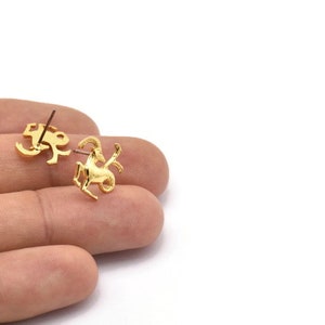 Gold Capricorn Earring, 4 Gold Plated Brass Capricorn Sign Stud Earrings, Zodiac Earring Findings, Zodiac Sign Jewelries 14x12mm SY0287 image 3