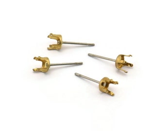 Postes de acero inoxidable, 50 postes de acero inoxidable para pendientes con almohadilla de latón crudo de 5 mm Bs 1268