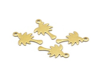Brass Palm Charm, 100 Raw Brass Palm Tree Charms With 1 Loop, Pendants, Earrings (15x9x0.40mm) B0133