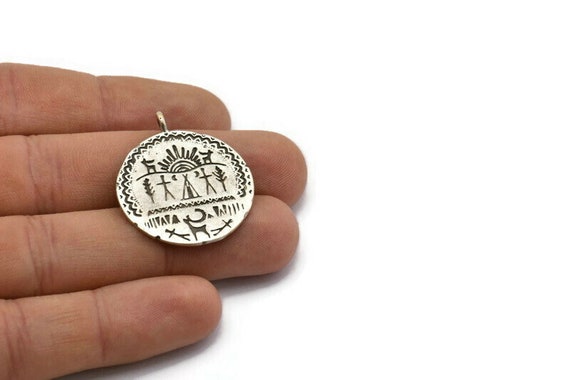 Buy Silver Round Charm, Antique Silver Plated Brass Round Shaped