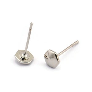 Silver Hexagon Earring, 8 Silver Tone Brass Hexagon Stud Earrings (5x1.5mm) D1430 A1379