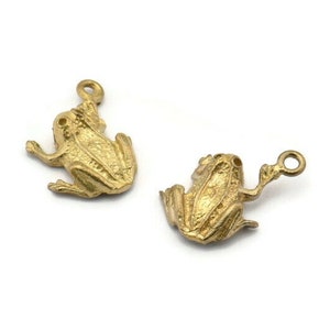 Brass Frog Charm, 8 Raw Brass Frog Charms With 1 Loops (12mm) SY0027