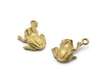 Brass Frog Charm, 8 Raw Brass Frog Charms With 1 Loops (12mm) SY0027