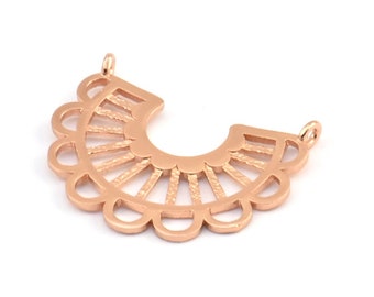 Ethnic Sun Pendant, 2 Rose Gold Plated Brass Semi Circle Pendant With 2 Loops (30x24.5x1.1mm) E242 Q0512