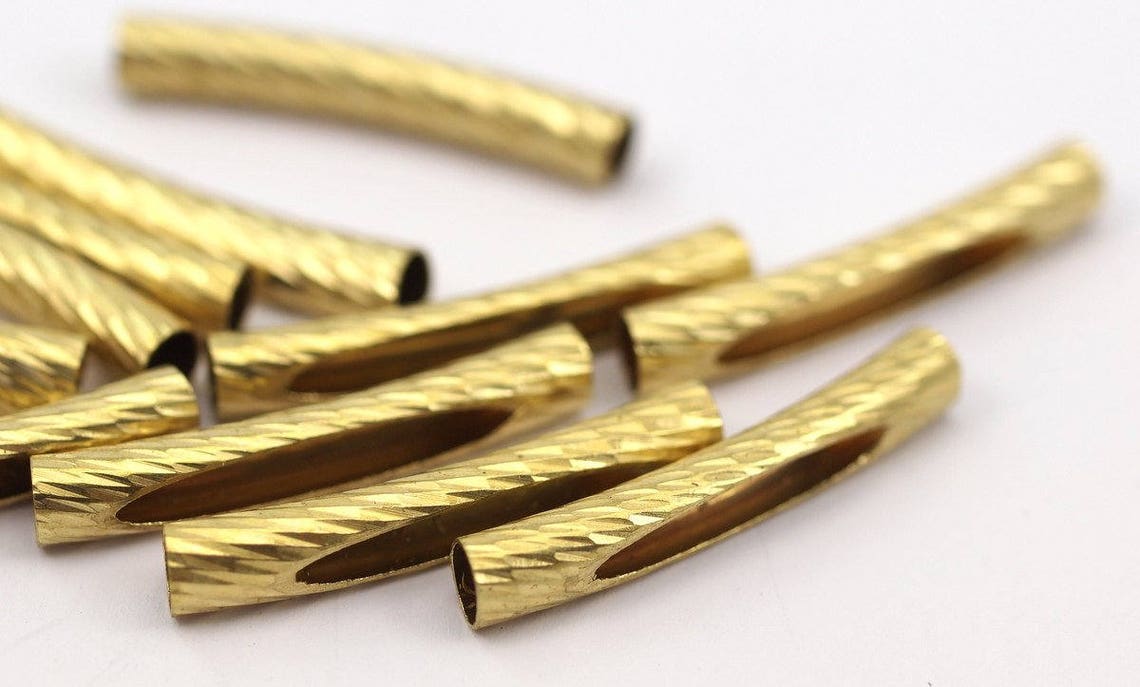 Raw Brass Tube 24 Raw Brass Curved Textured Tube Findings 31 Etsy