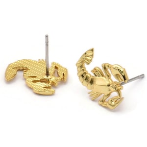 Złoty kolczyk Rak, 4 pozłacane mosiężne kolczyki ze znakiem Raka, elementy zodiaku, biżuteria ze znakiem zodiaku (14 x 11 mm) SY0292