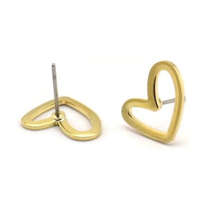 Brass Heart Earring, 10 Raw Brass Heart Stud Earrings (11x14x1mm) D1195 A1221