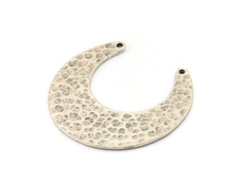 Silver Moon Charm, Antique Silver Plated Brass Hammered Moons with 2 Holes, Pendant (37x13x4mm) N0474