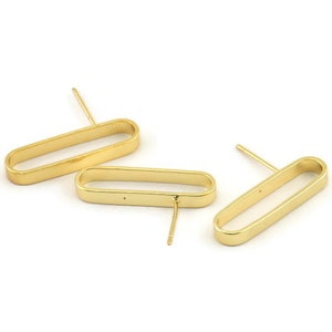 Gold Oval Earring, 4 Gold Plated Brass Oval Stud Earrings (25x3x7mm) D1561