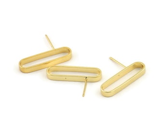 Pendiente ovalado dorado, 4 pendientes de botón ovalados de latón bañados en oro (25 x 3 x 7 mm) D1561