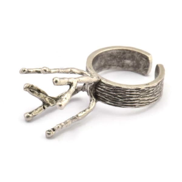 Claw Ring Settings, Antique Silver Plated Brass 4 Claw Ring Blanks For Natural Stones V051