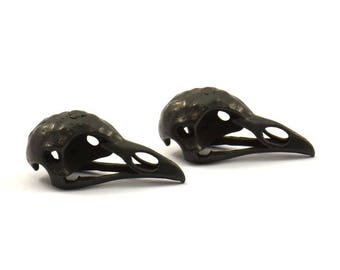 Black Tiny Bird Skull, 1 Oxidized Black Brass Bird Skull Pendants (25x12x11mm) N0484 S525