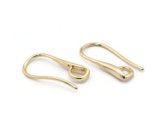 Gold Ohrhaken, 6 Vergoldete Messing Ohrring-Brisuren, Ohrring Haken (20 x 9 mm) BS 1716