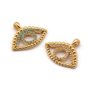 Gold Eye Charm, Gold Plated Eye, Cubic Zircon, CZ Pave Eye Charm, Zircon Charm Pendants (17x21mm) SY0107