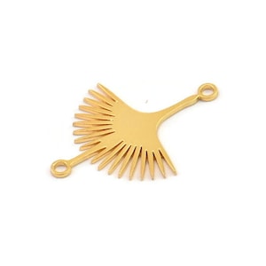 Gold Sun Charm, 8 Gold Plated Brass Sun Charms With 2 Loops, Brass Connectors (24x18x0.60mm) A3875 H0225