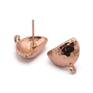 Rose Gold Earring Post, 4 Rose Gold Plated Brass Half Moon Earring Posts With 1 Loop (14x15mm) BS 2440