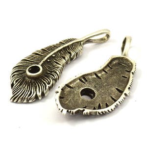 Wide Feather Pendant, 1 Antique Silver Plated Brass Feather Charms, Feather Pendants 50x20mm N0175 image 2