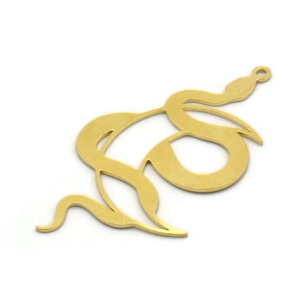 Brass Moon Charm, 4 Raw Brass Crescent Moon And Snake Shaped Charms With 1 Loop (40x22x0.60mm) SMP0188