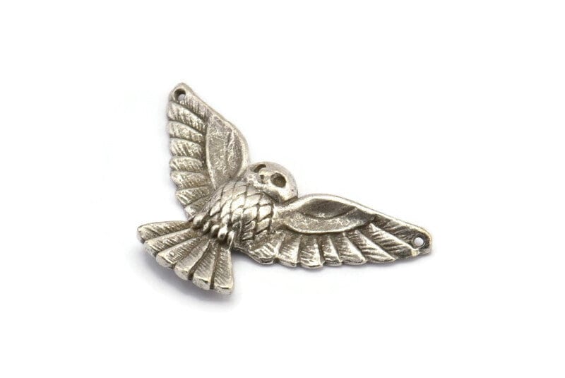 Antique Silver Owl Charm, 1 Antique Silver Plated Owl Necklace Pendant (38x18mm) N0229 