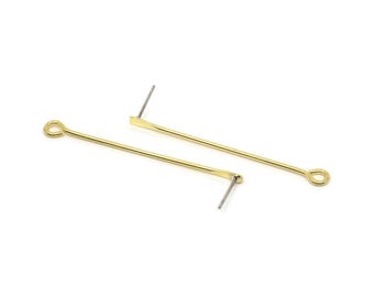 Orecchini a perno in ottone, 6 orecchini a perno con occhiello a paletta in ottone grezzo (50x1,2 mm) BS 1215 A5492