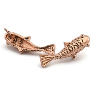 Rose Gold Fish Earring, 4 Rose Gold Plated Brass Koi Fish Stud Earrings, Jewelry Supplies, Findings (24x8mm) N0422 A1205