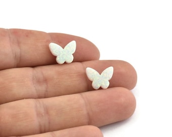 Cuentas de mariposa de ópalo, cuentas de ópalo blanco sintético, cuentas de mariposa diminutas, dije de mariposa, cuentas exóticas (11 x 10 mm) F068