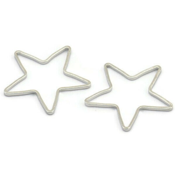 Silver Star Charm, 50 Silver Tone Open Star Charms (20x1x0.6mm) BS 2385