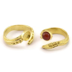 Brass Ring Setting, Raw Brass Adjustable Rings With 1 Stone Settings - Pad Size 6mm N2569