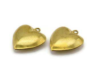Brass Heart Charm, 10 Raw Brass 3d Heart Pendant, Charms, Findings (18x16mm) Brs 485 A0660