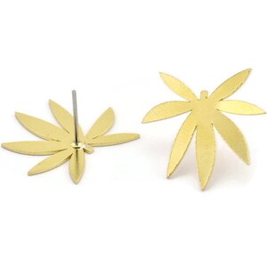 Brass Leaf Earring, 8 Raw Brass Leaf Shaped Stud Earrings, Findings (19x21x0.60mm) A3014