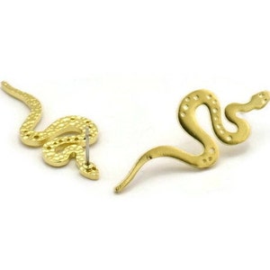 Brass Snake Earring, 2 Raw Brass Snake Stud Earrings (40x15x1.50mm) N2293