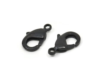 Black Parrot Clasp, 6 Oxidized Black Brass Lobster Claw Clasps (19x10mm) D0571