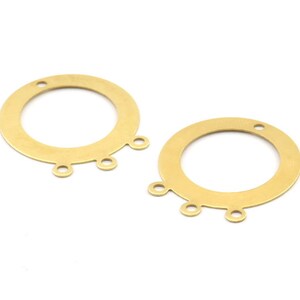 Brass Round Charm, 24 Raw Brass Round Charms With 1 Hole And 3 Loops, Earrings, Pendants, Findings (23x26x0.40mm) A1261