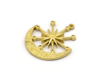 Brass Moon Charm, Raw Brass Moon And Star Charms With 1 Loop (27x23x2mm) N1706