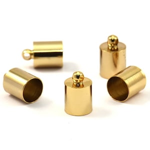 Gold  Barrel End With Loop - 10 Gold Plated Barrel End With Loop (7x11m) Leather Cord Ends Bs-1648 Q0214