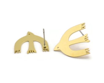 Boucle d'oreille oiseau en laiton, 8 clous d'oreilles oiseau en laiton brut (19 x 21 x 0,60 mm) A4336 A3506
