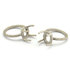 Claw Ring Blank, 2 Antique Silver Plated Brass Ring Settings with 4 Claws, Ring Blanks N0105-16.5