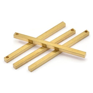 Tiny Necklace Bar, 12 Raw Brass Bars, Necklace, Earring Findings (3x3x50mm) D0244