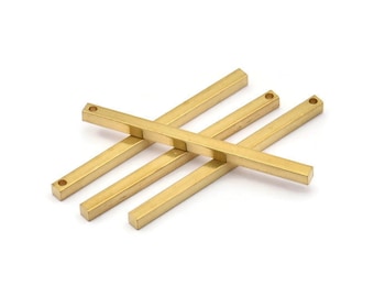 Tiny Necklace Bar, 12 Raw Brass Bars, Necklace, Earring Findings (3x3x50mm) D0244