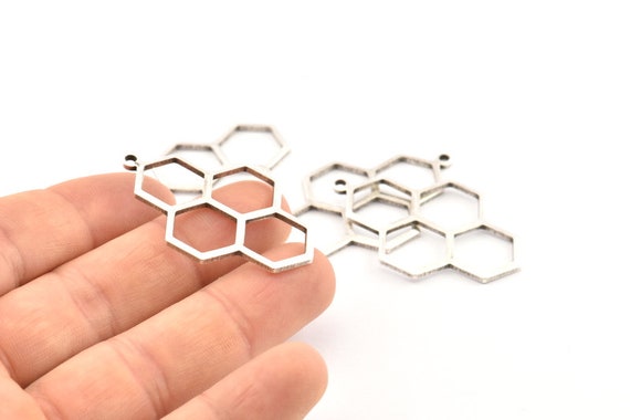 Buy Silver Honeycomb Charm, 6 Antique Silver Plated Brass