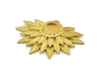 Brass Sunflower Charm, 2 Raw Brass Flower Charm Earrings With 1 Loop, Pendants, Earrings (28x39mm) N0735